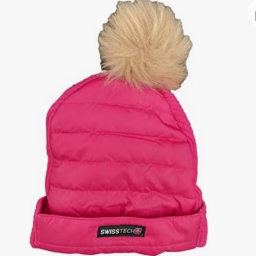 SWISS TECH YOUTH GIRL’S QUILTED POMPOM HAT BINNIE XL